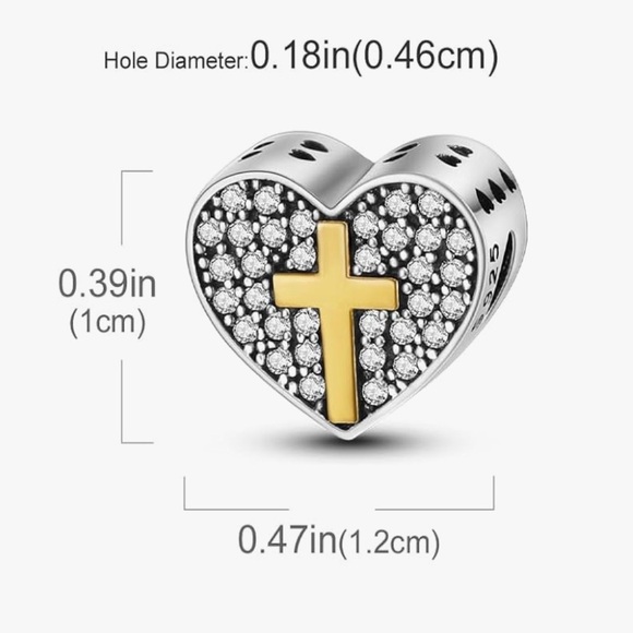 Love Jesus cross with CZ heart for Pandora bracelets charm Sterling 925 - Picture 3 of 4